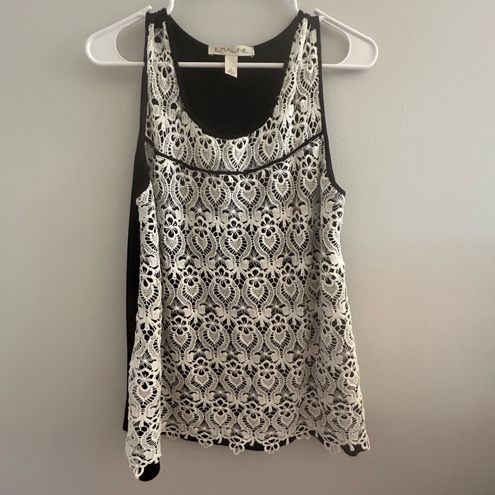 Knox Rose Black and Cream Lace Tank Top